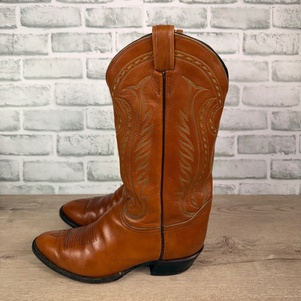 Tony Lama Western Cowboy Boots Stitched Tan Brown Mens 9.5 D